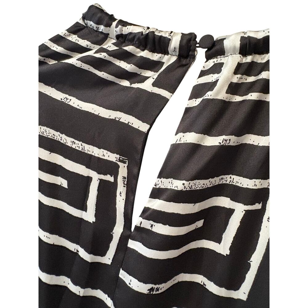 Chico's Size 4 Black and White Satin Geometric Maxi Dress - Picture 7 of 9